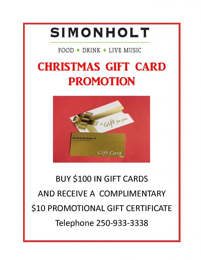 4 gift card promo for customers10 simonholt restaurant food drink live music promotional christmas cards